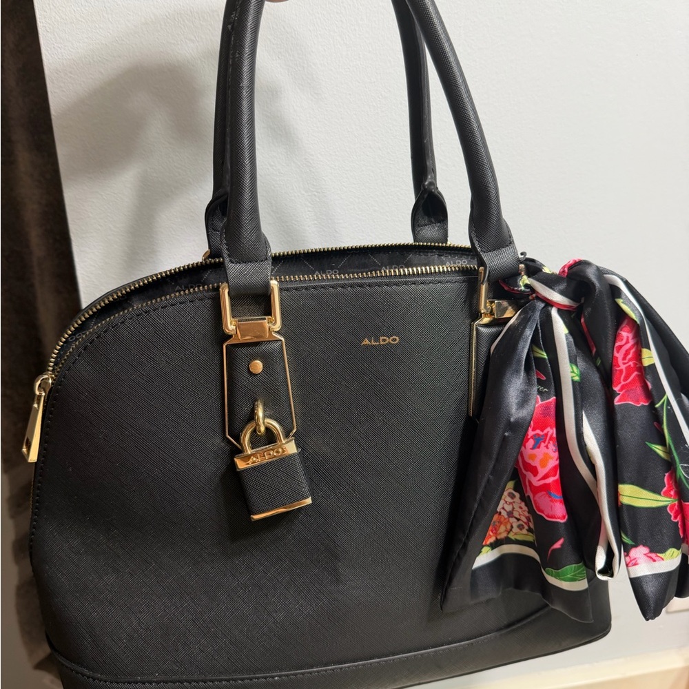 ALDO Black Satchel with Floral Scarf
